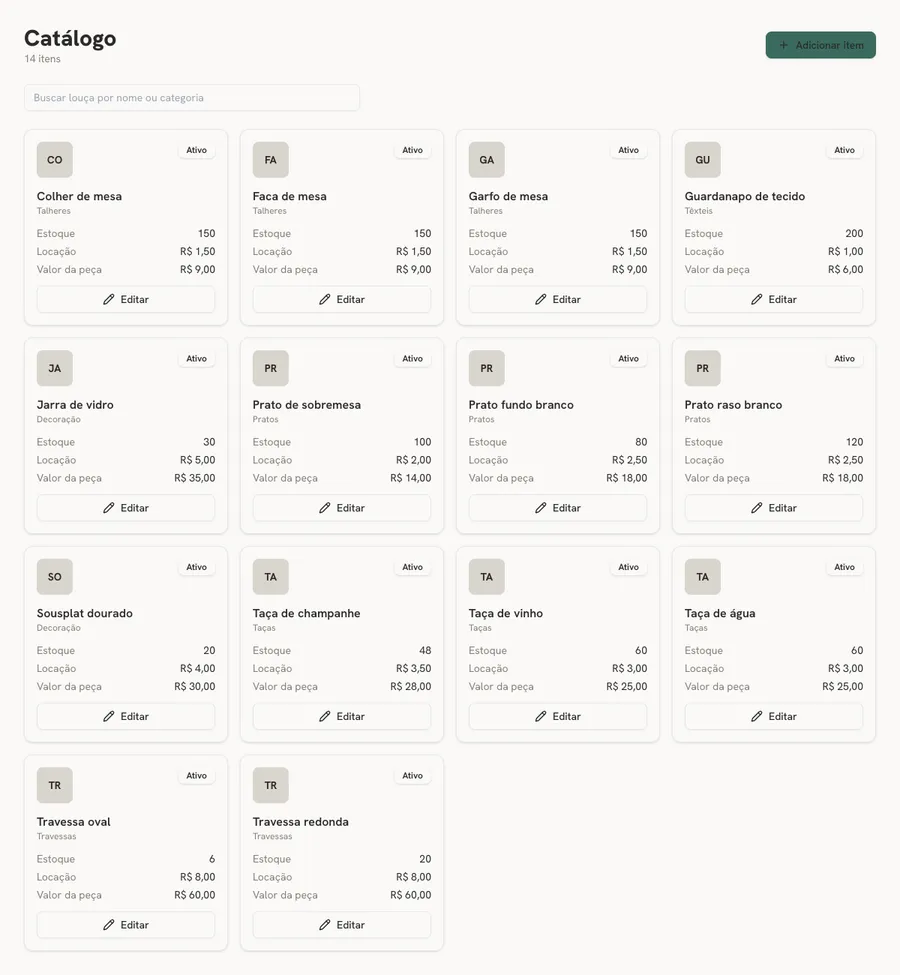 Catalog with per-item inventory